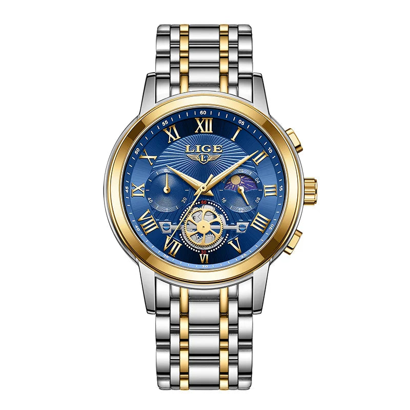 LIGE Nuevo reloj de pulsera de cuarzo impermeable para mujer, reloj de pulsera deportivo para exteriores de moda, reloj femenino de lujo con fase lunar, fecha y cronógrafo