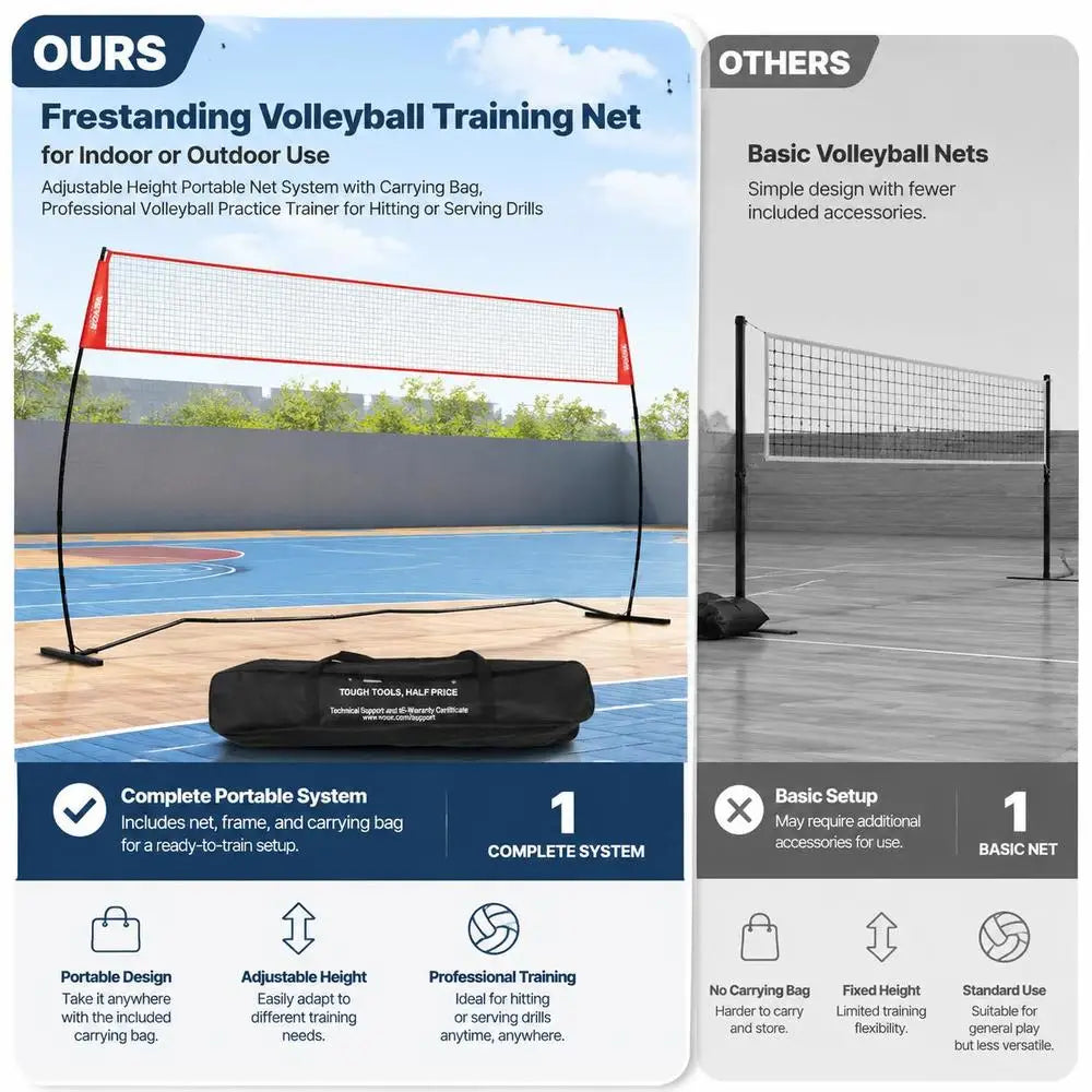 Red de voleibol, red de voleibol ajustable en altura, 4,3 x 2,3-2,4 m, red de voleibol portátil para playa, red de voleibol plegable con pelota de voleibol y bolsa de transporte, para jardín, playa