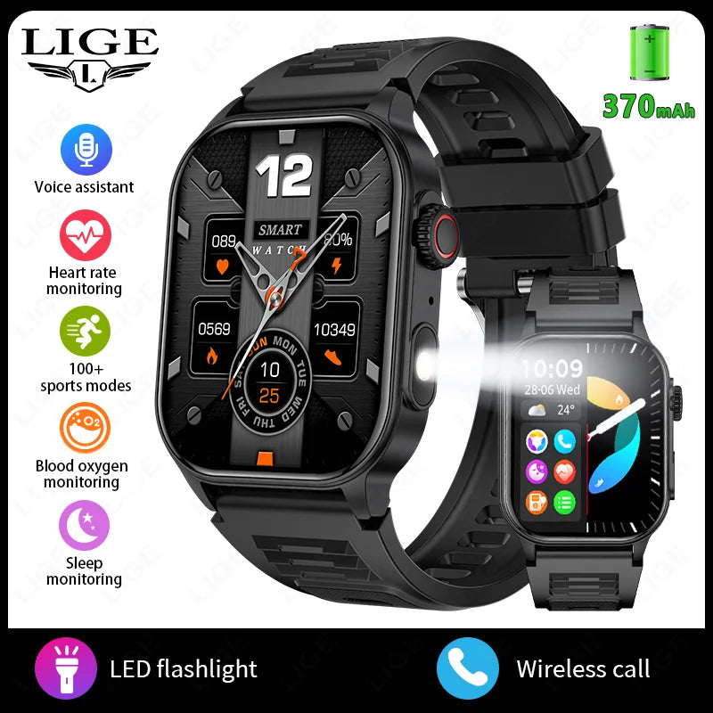 LIGE 2026 New Women Smart Watch Flashlight 2.01” HD Display AI Voice Bluetooth Call Sports Watches Health Monitor Smartwatch Men