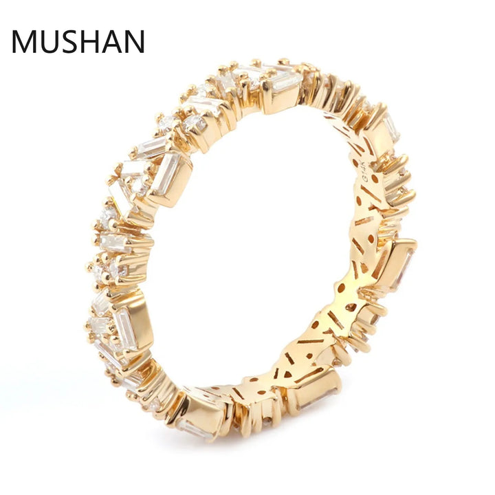Anillos de oro de 14K y 18K de lujo personalizados de MUSHAN con diamantes de moissanita y piedras preciosas cultivadas en laboratorio, anillo de boda de diamantes para mujer