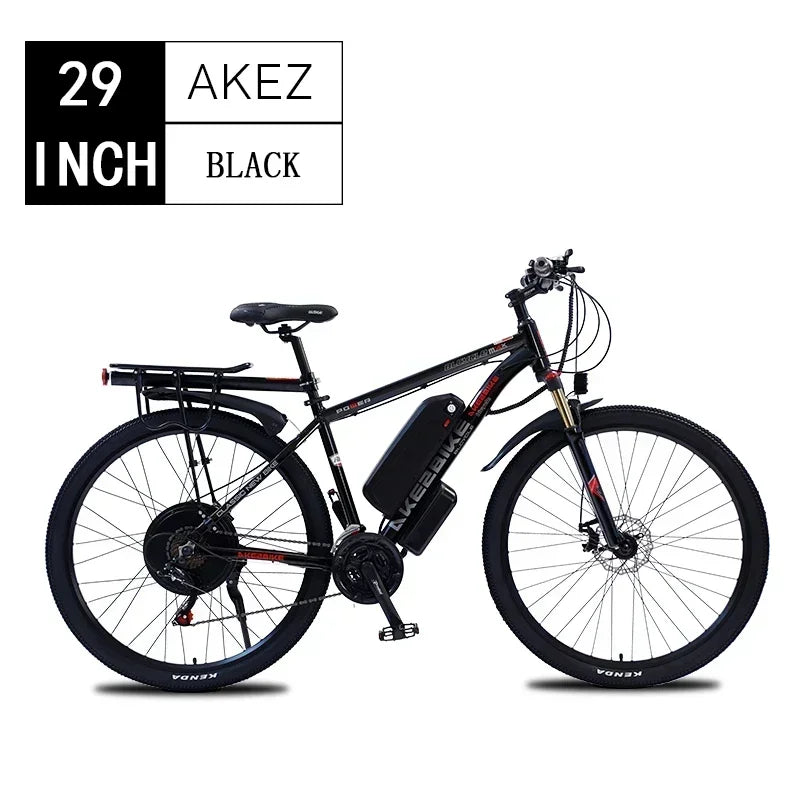 Bicicleta eléctrica AKEZ 2025 de nuevo estilo, 29 pulgadas, 48V 1000W, 13AH/18AH, bicicleta eléctrica de aleación de aluminio con doble freno de disco para adultos
