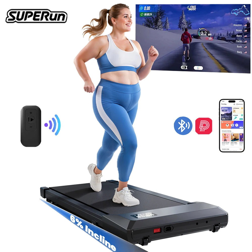 Caminadora Plegable Bajo Escritorio con Inclinación del 6%, 2.5 HP, Silenciosa, Portátil, con Control Remoto, Pantalla LED, 300LBS, Caminadora para Ejercicio