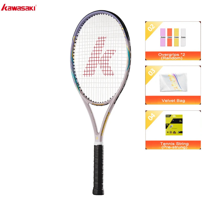 Raqueta de tenis profesional Kawasaki Fibra de carbono 104sqin Cabeza de gran tamaño para control de potencia y giro |   Tenis de juego intermedio para adultos