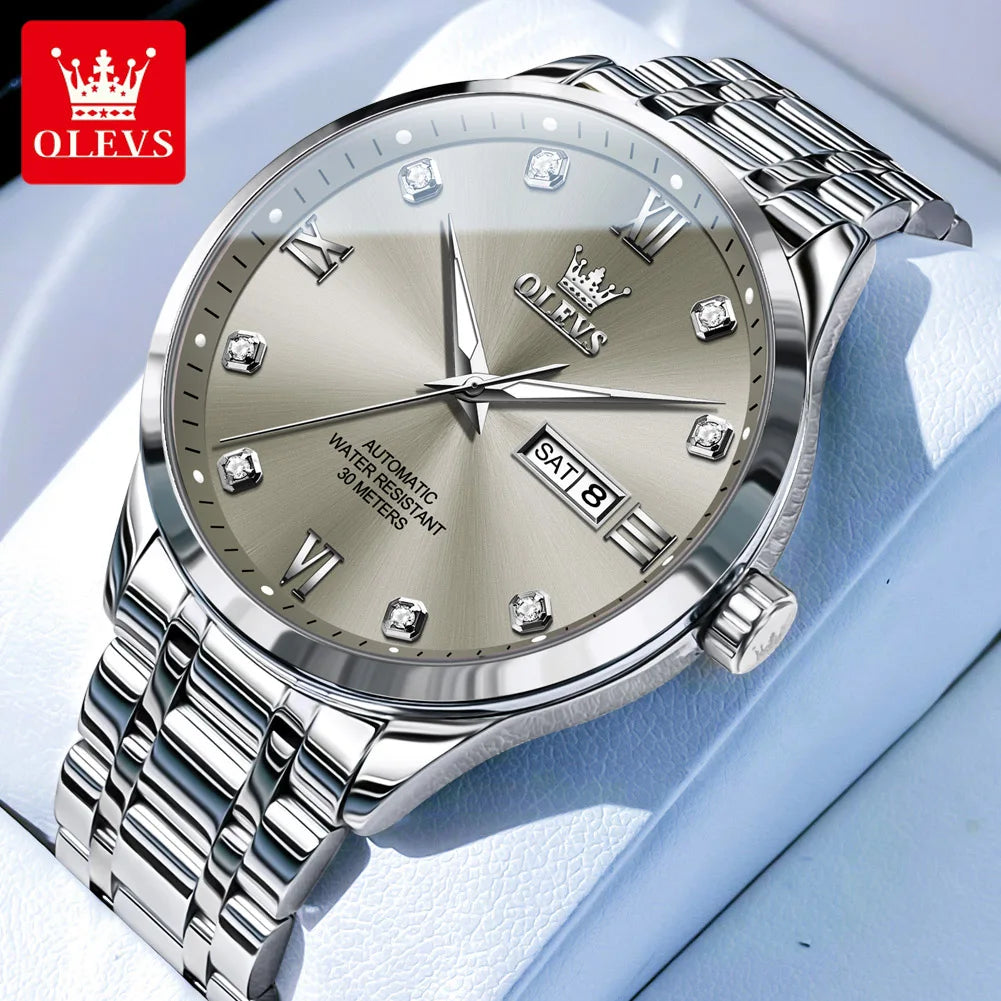 Reloj original para hombre OLEVS 9946, reloj mecánico automático de lujo con calendario doble y escala de diamantes para hombre, relojes de pulsera de negocios