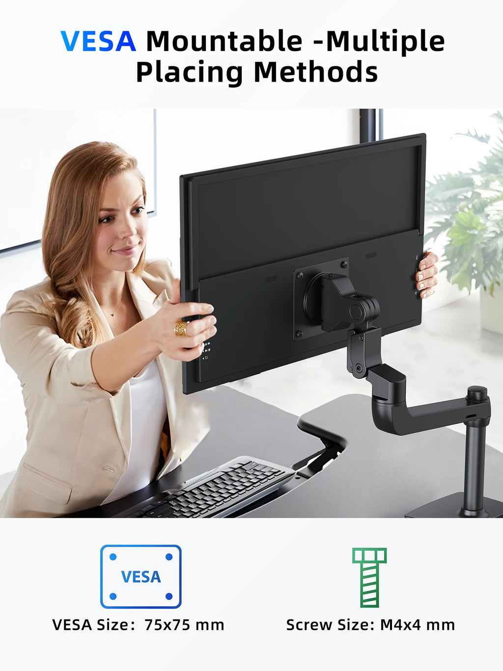 Monitor Portátil Amoudo de 23,8 Pulgadas, 1920*1080P, 100Hz, Compatible con VESA, Monitor Portátil de Pantalla Ancha, Segundo Monitor