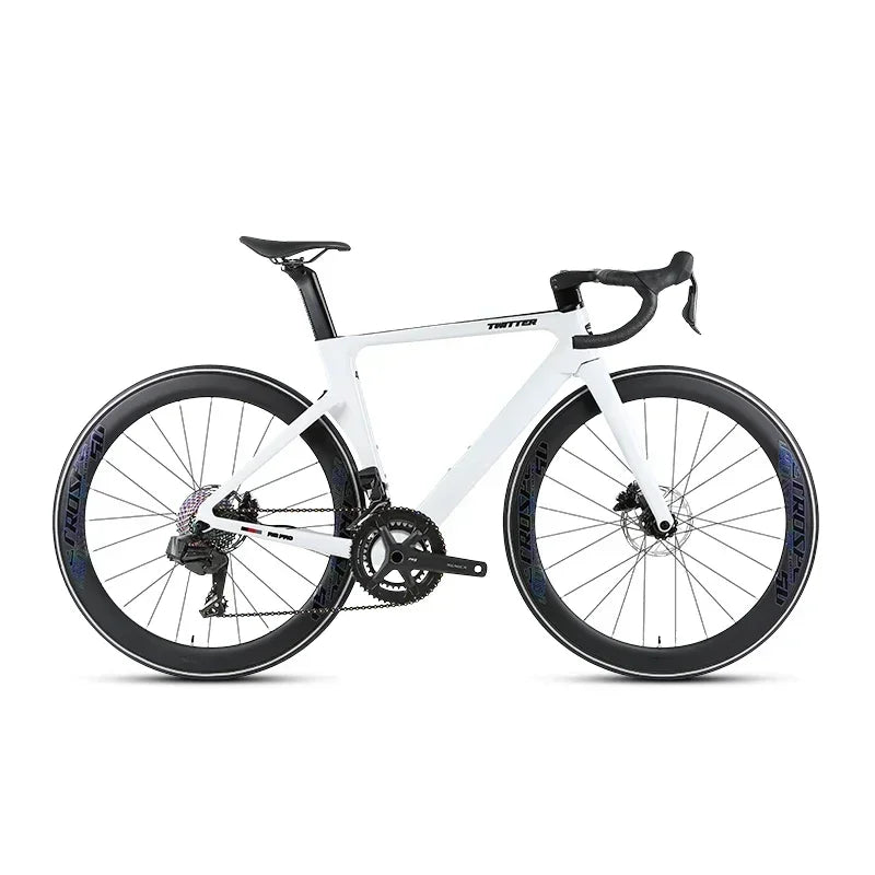 Bicicleta de carretera de fibra de carbono para competición TWITTER R12pro con frenos de disco hidráulicos, cambio electrónico inalámbrico EDS TX-2*12S