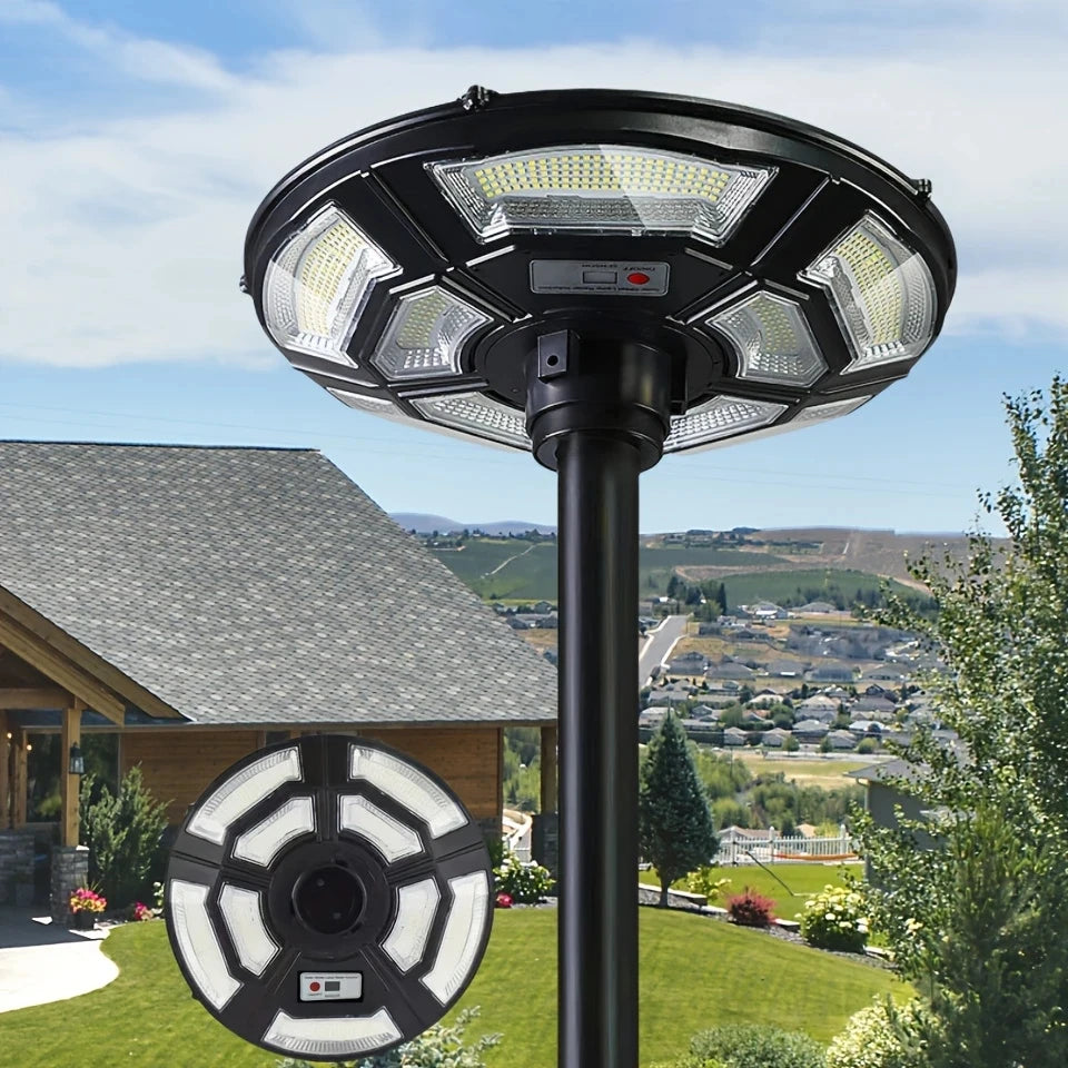 Luz solar para exteriores tipo ovni, lámpara de carga solar para patio con encendido/apagado automático del amanecer al anochecer y sensor de movimiento