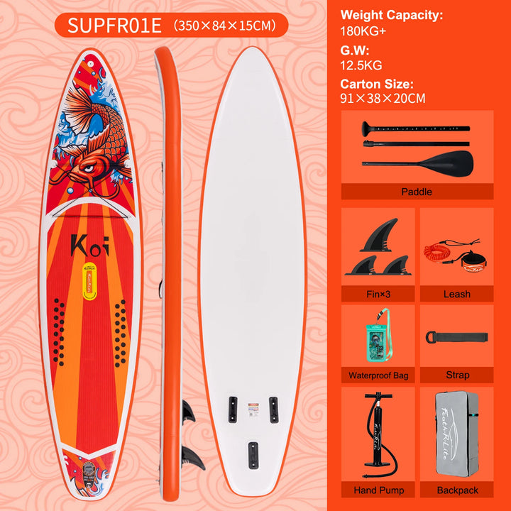 SUP hinchable Funwater SUPFW55C, 335x84x15 cm, 165 kg+, tabla de paddle surf rosa y lila con palmeras tropicales para yoga, escapadas a la playa, rutas en lagos y pesca tranquila, accesorios incluidos