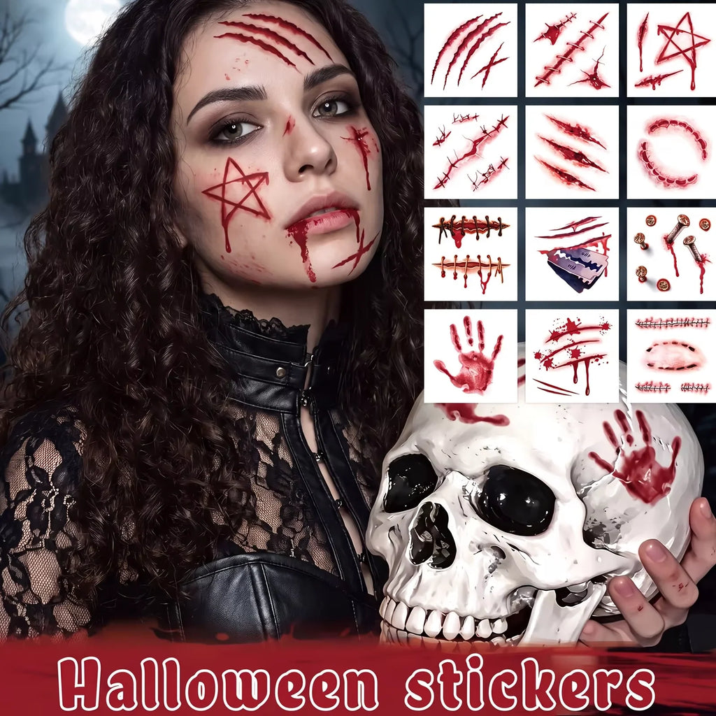 EYIR Kit de Maquillaje SFX Especial Halloween con Spray de Sangre Falsa Gel de Costra Pegatinas de Heridas 3D Esponja para Cosplay Maquillaje de Terror