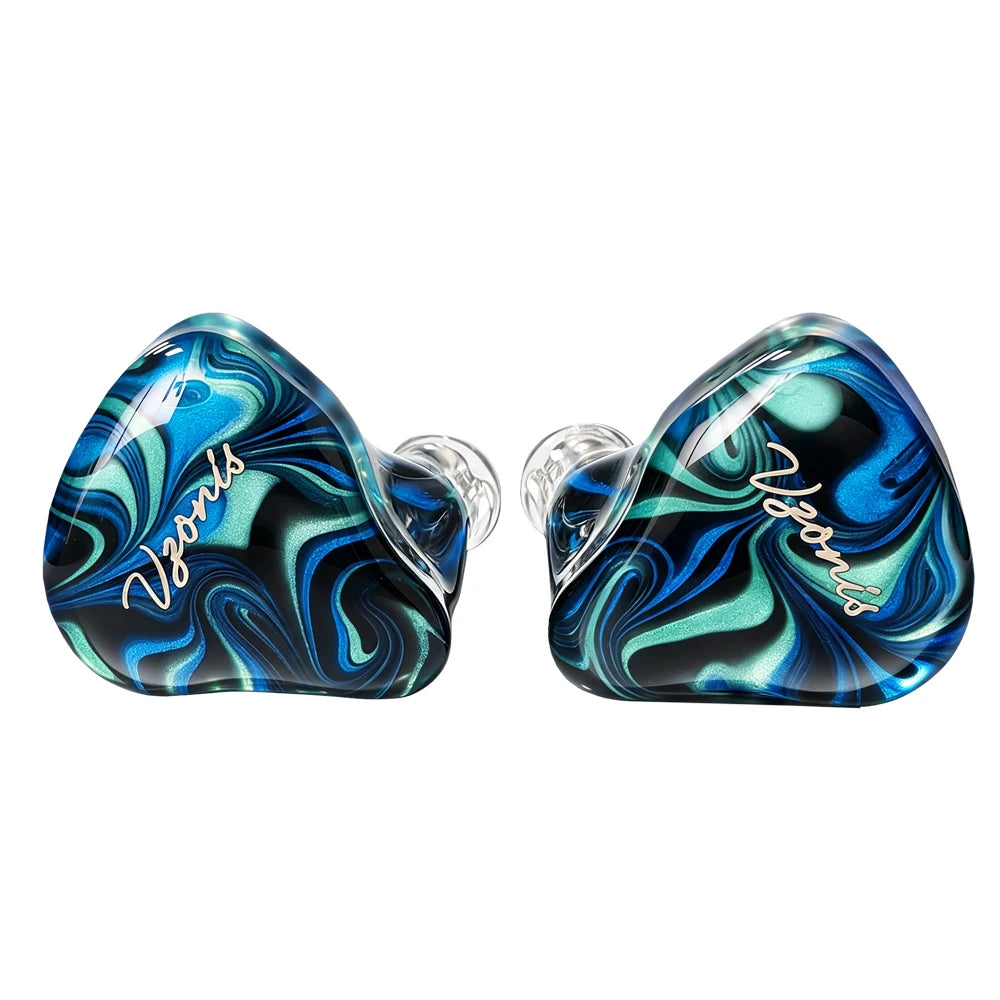 Par de auriculares intraaurales BA-X10 con carcasa azul y patrón abstracto