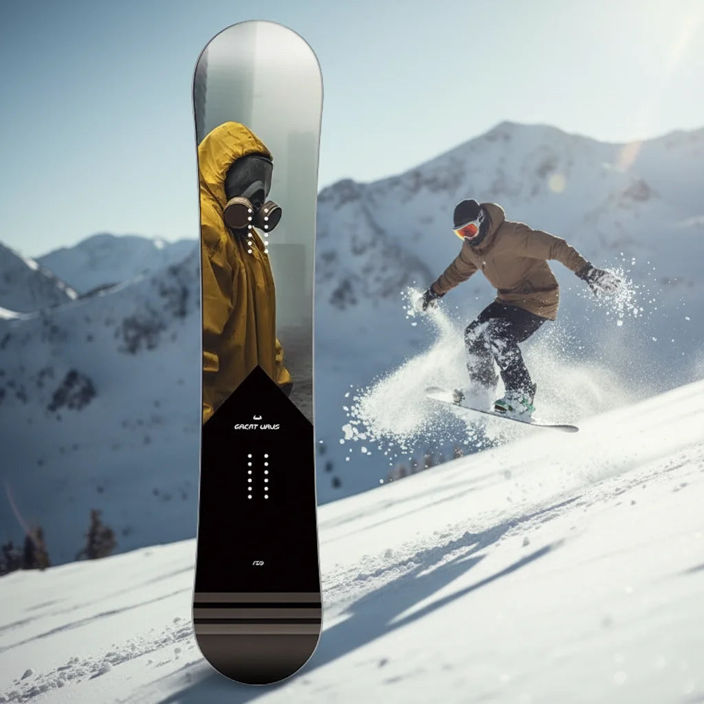 Tabla de Snowboard Profesional para Adultos, Diseño Post Apocalíptico con Gráficos de Flores Planas y Perfil de Flexión Bidireccional
