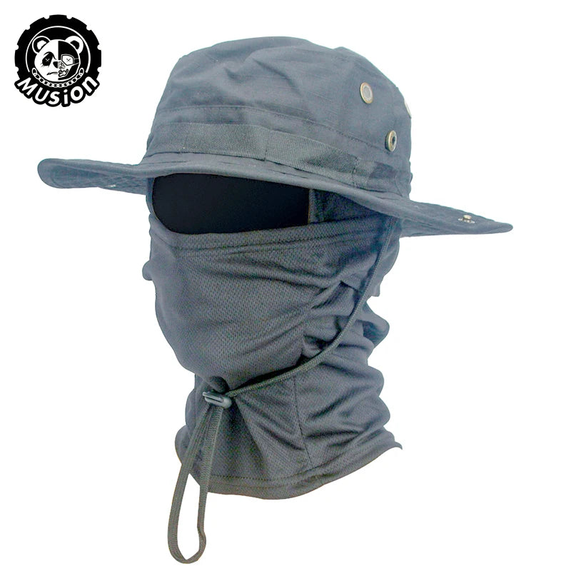 Conjunto de gorro de pescador con ala ancha y pasamontañas de camuflaje Musion para hombre, gorra tipo boonie para exteriores, sombrero de protección solar para pesca