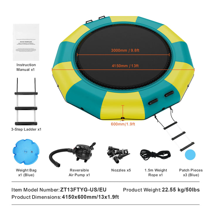 VEVOR-trampolín de agua recreativo, bóveda de agua inflable de 13 pies, plataforma de natación de rebote portátil, rebote flotante para niños y adultos
