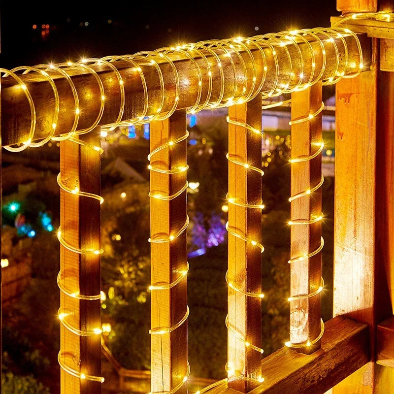 Tira de luces solares LED, luces para caminos, terrazas, jardín, exteriores, guirnalda de luces solares, iluminación exterior impermeable, 8 modos de luz