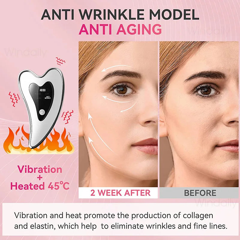 Masajeador Facial eléctrico Gua Sha 4 en 1, herramientas de raspado Facial con vibración calentada, dispositivo de Estiramiento Facial de piel de doble barbilla antiarrugas