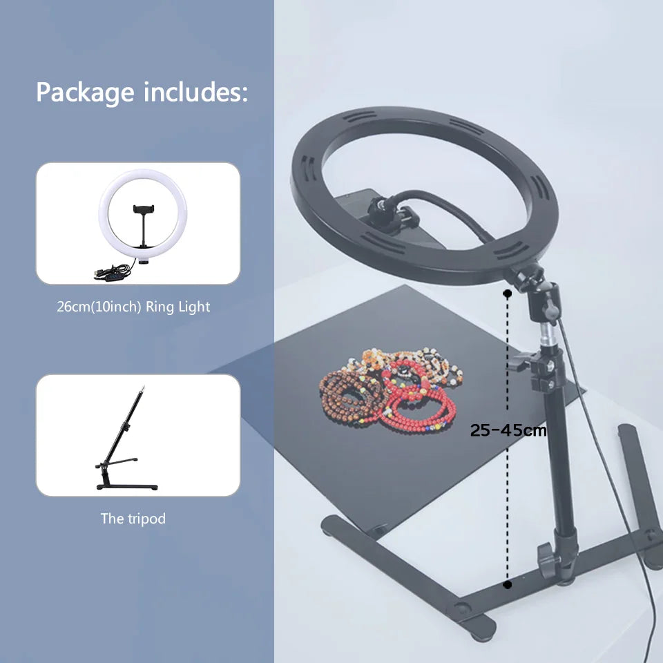 Vídeo Youtube anillo de luz de relleno lámpara Live COOK 26CM fotografía iluminación teléfono Ringlight trípode soporte foto Led Selfie remoto