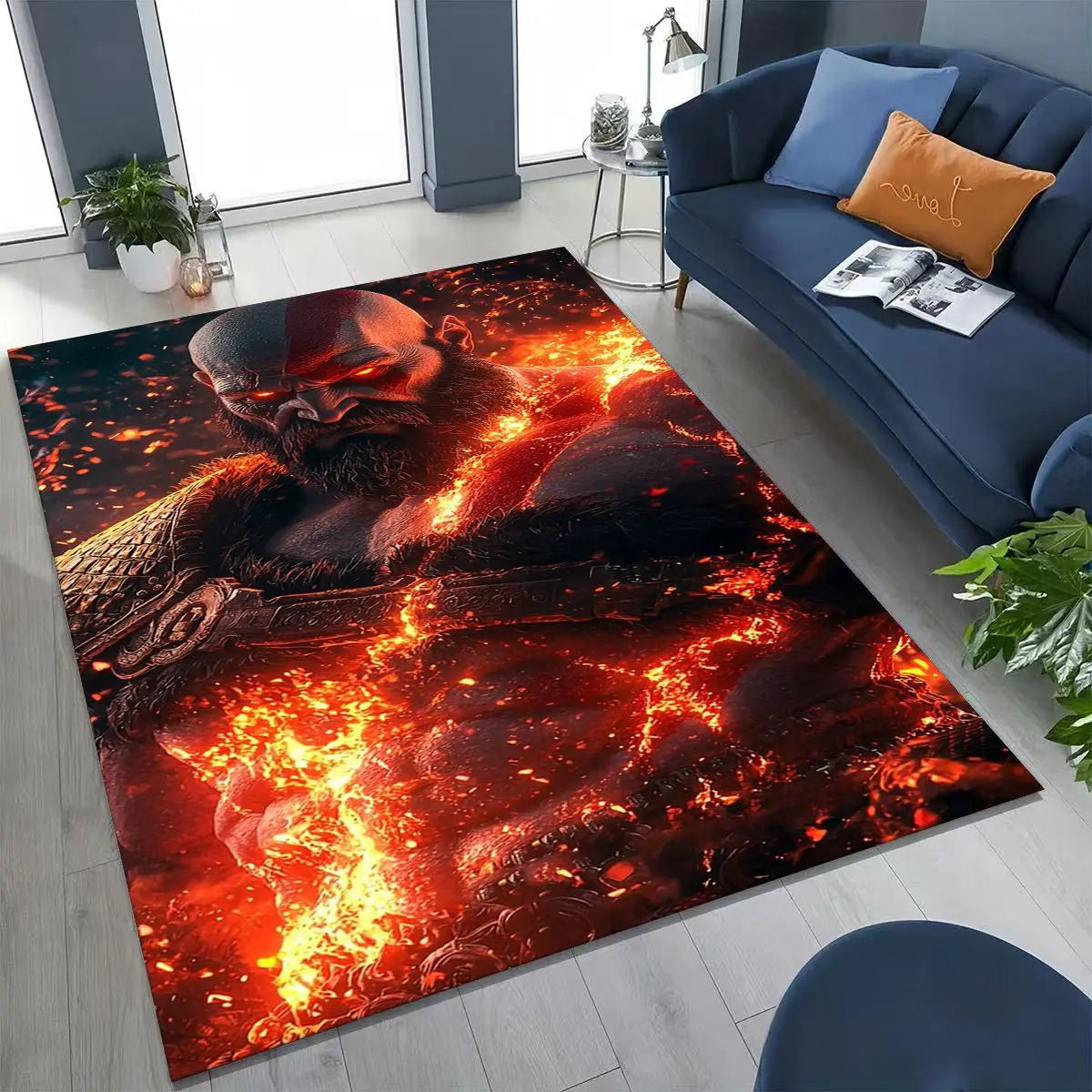 Alfombra de juego 3A de Kratos de God of War Classics para dormitorio, sala de estar, sofá, felpudo de decoración para el hogar, alfombrilla grande antideslizante para juegos de niños