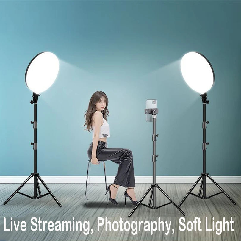 Kit de luz LED para vídeo de gran tamaño, 45CM, regulable, 3200-6500K, iluminación de fotografía con Control remoto, soporte de 2,1 M, CRI 95 + luz de estudio