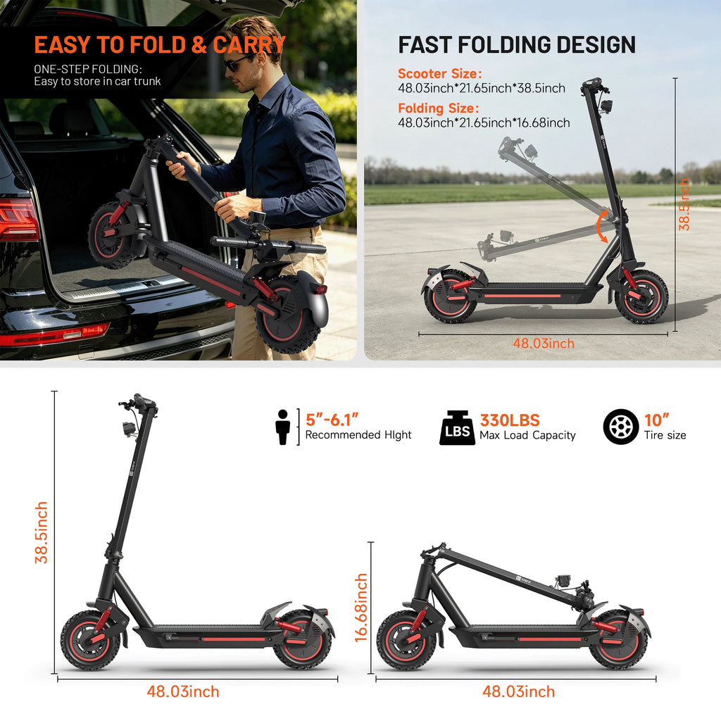 Patinete eléctrico con diseño plegable para llevar, con ruedas y soporte compacto.
