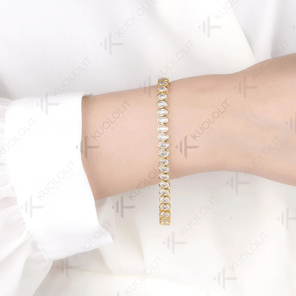 Kuololit - Brazalete Personalizado con Moissanita de Corte Ovalado de 12.6CTW para Mujer y Hombre, Oro Amarillo de 14K, 10K, 585, para Compromiso, Navidad