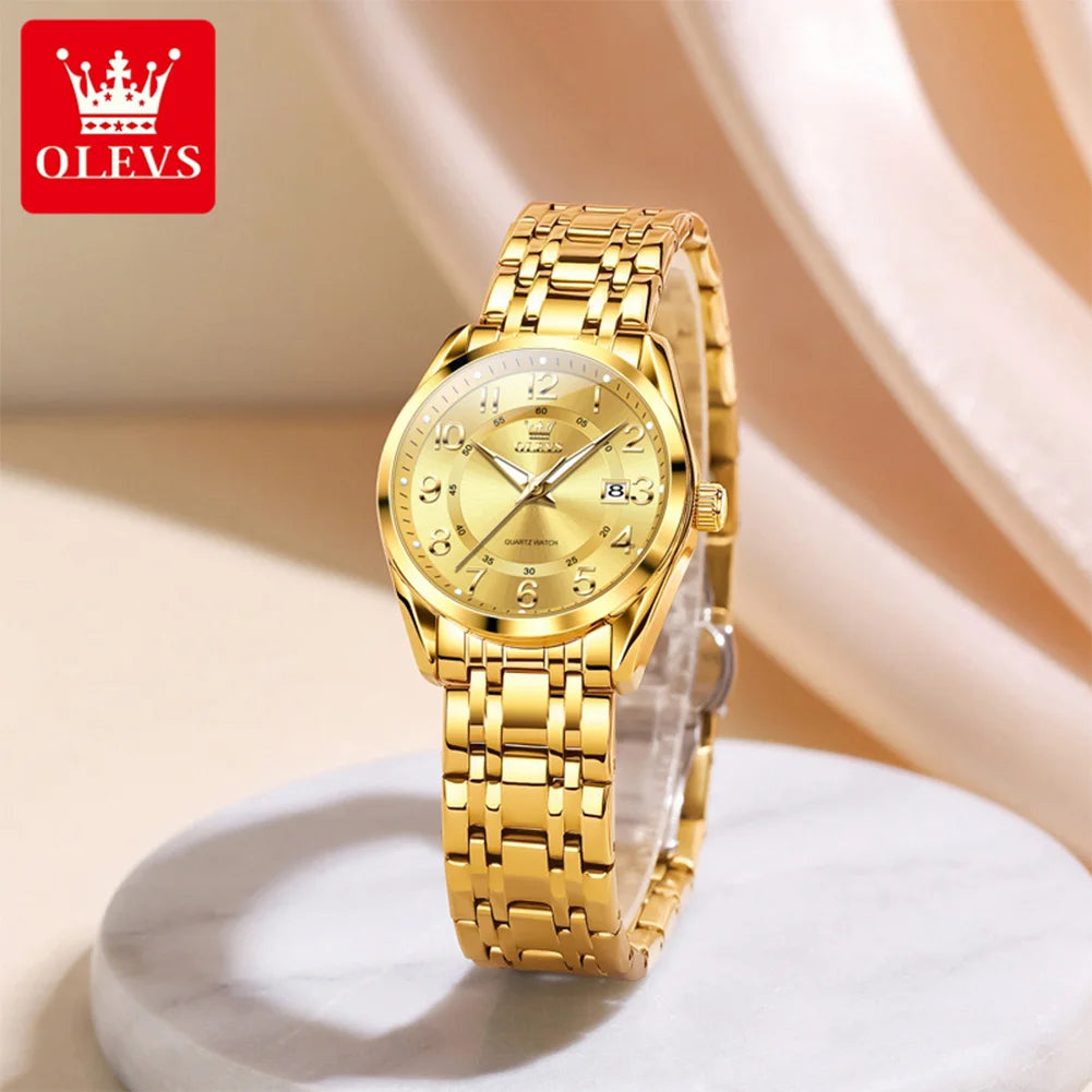 Relojes OLEVS para mujer, originales, con correa de acero, esfera digital clásica, calendario, resistente al agua, reloj de cuarzo, nuevo modelo 3666
