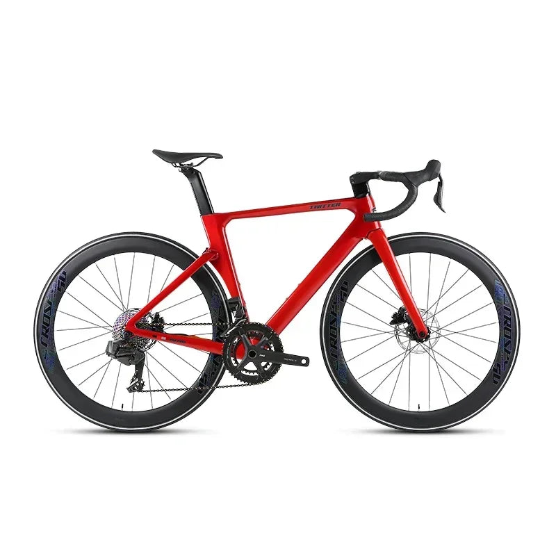 Bicicleta de carretera de fibra de carbono para competición TWITTER R12pro con frenos de disco hidráulicos, cambio electrónico inalámbrico EDS TX-2*12S