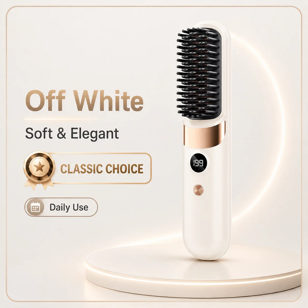 Cepillo Alisador de Cabello Portátil, Inalámbrico con Carga USB, Peine Caliente con Revestimiento Cerámico, Herramienta de Peinado Iónica Anti-Frizz