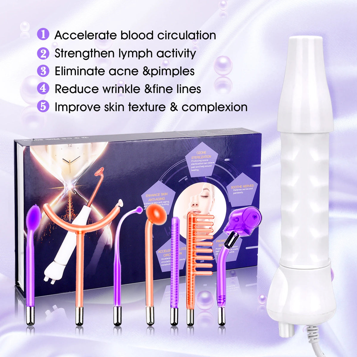 Máquina Facial de alta frecuencia 7 en 1, electroterapia, tubo de vidrio, varita de electrodo, terapia de belleza, eliminador de arrugas y manchas de acné hinchadas