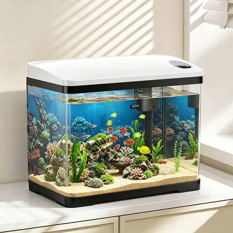 Mini pecera para peces betta, acuario de escritorio ecológico para sala de estar, tanque para mascotas pequeñas, pecera de plástico transparente con tapa