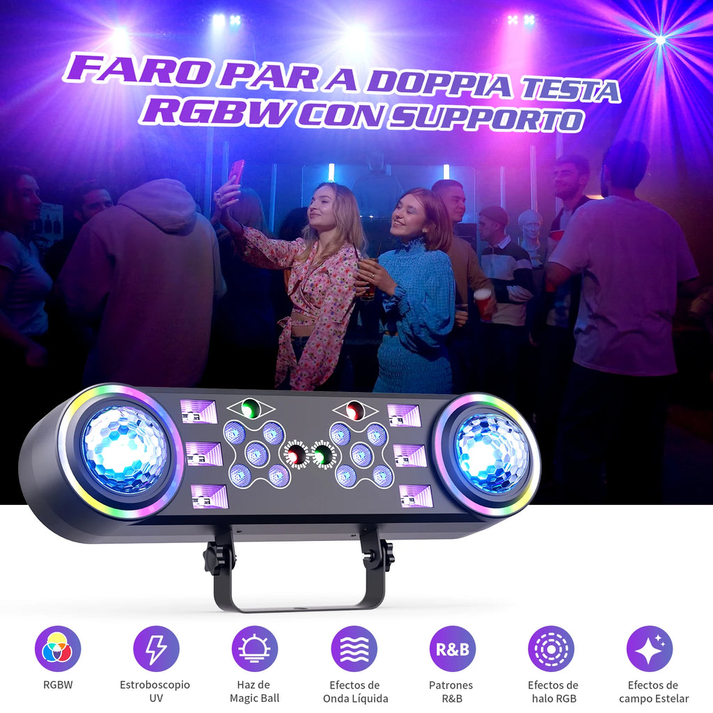 Kit de 2 soportes para luces de efectos 7 en 1, luces LED RGBW con bolsa, bola mágica, luz de efecto de haz, control remoto, luces de DJ para fiestas y discotecas
