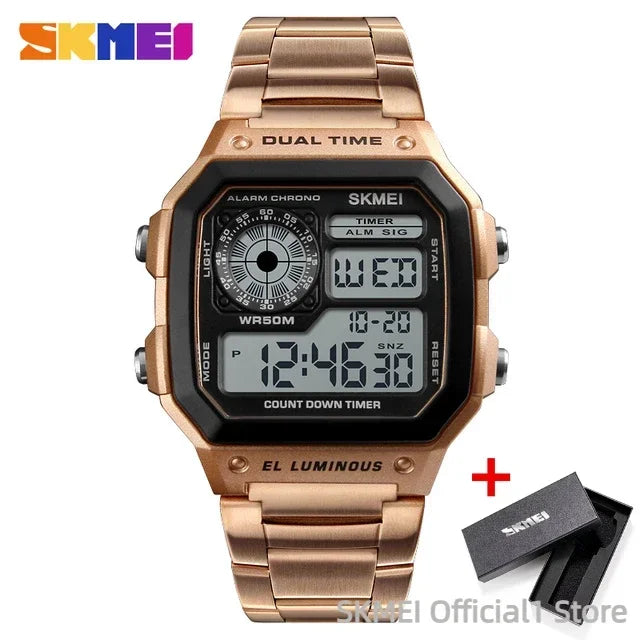 SKMEI 1335 Digital Watch for Men Retro Sports Waterproof Chrono Electronic Mens Wristwatches Stainless Steel Clock Reloj Hombre