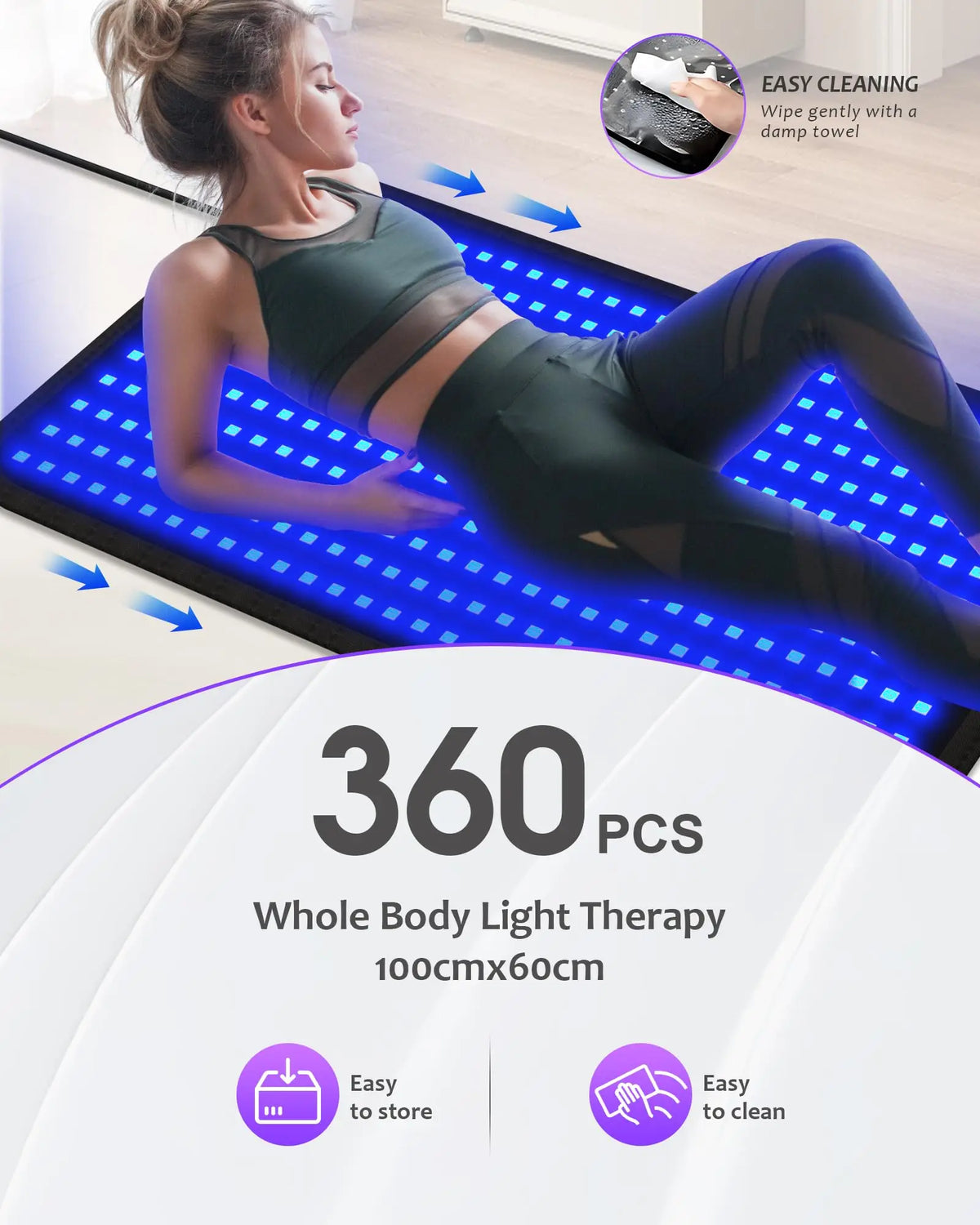 Jitesy - Alfombrilla para Lámpara de Bronceado de 100*60cm, 360 LED, Luz Azul, 460+490nm, 2 Modos: Constante y Pulsante, para Solárium