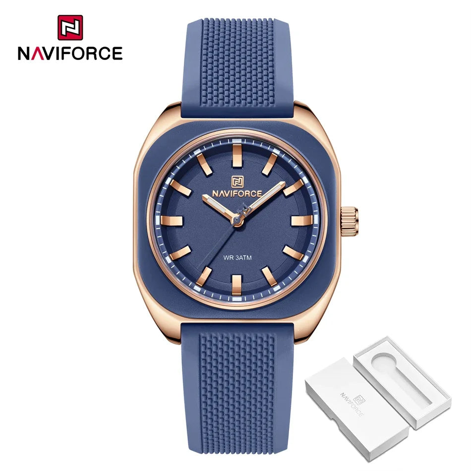 NAVIFORCE Fashion Quartz Watches For Women Comfort Silicone Band Ladies Daily Waterproof Casual Wristwatch Female Timepiece Gift