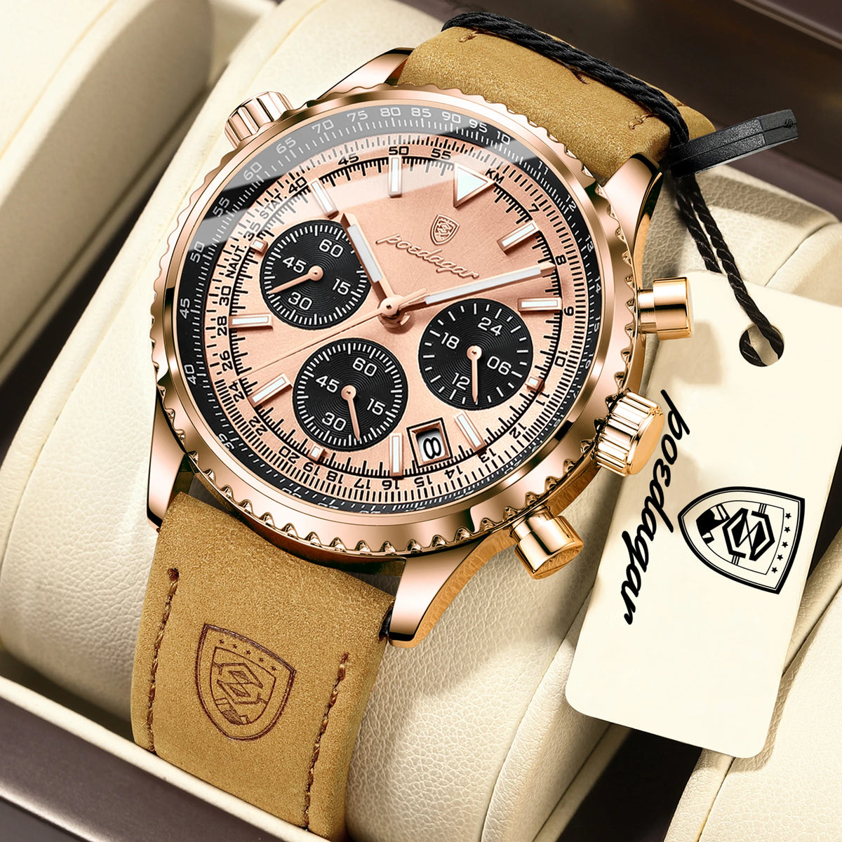 Reloj de pulsera para hombre POEDAGAR de lujo, cuarzo, resistente al agua, luminoso, con cronógrafo de fecha, correa de piel, estilo militar y deportivo