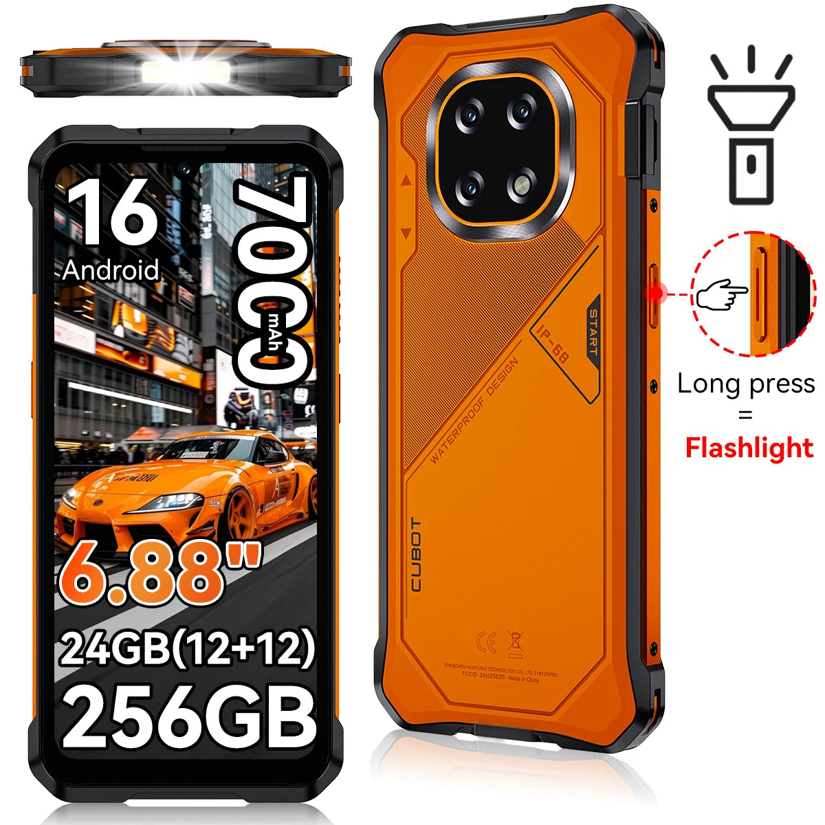 [Envío desde Polonia] Cubot KingKong ES 5 Smartphone resistente Android 16 hasta 24GB RAM (12+12GB) 256GB ROM Pantalla de 6.88 pulgadas 120Hz Batería 7000mAh NFC Reconocimiento facial Reconocimiento de huella dactilar IP69K 64MP+16MP SCT620