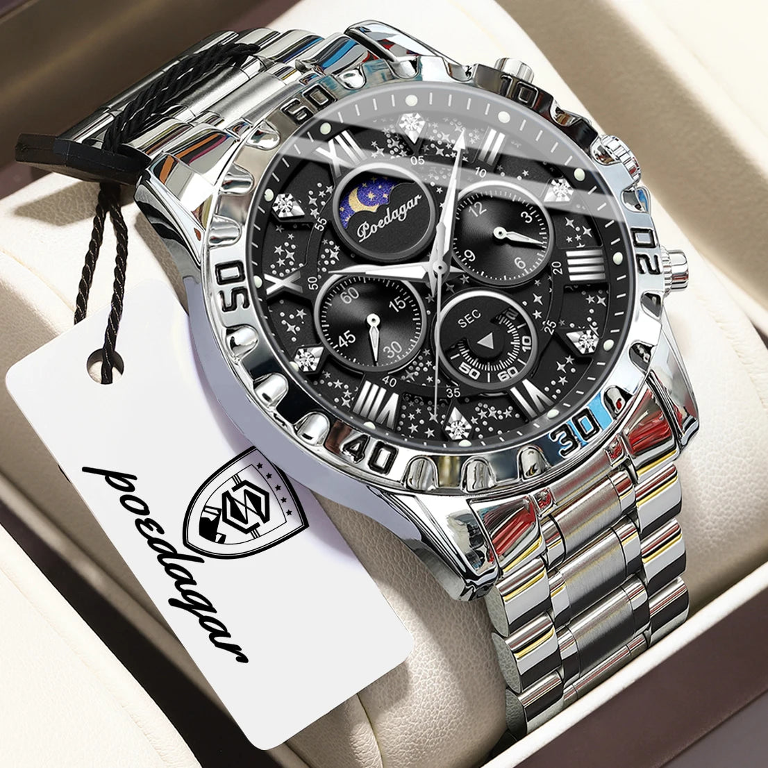 Reloj de cuarzo para hombre POEDAGAR, deportivo, de moda, impermeable, luminoso, de lujo, cronógrafo, de acero inoxidable, estilo militar