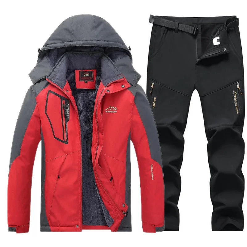 Traje de esquí de lana gruesa y cálida para hombre, impermeable, a prueba de viento, conjunto de chaqueta y pantalones para snowboard, traje de esquí para nieve de invierno al aire libre