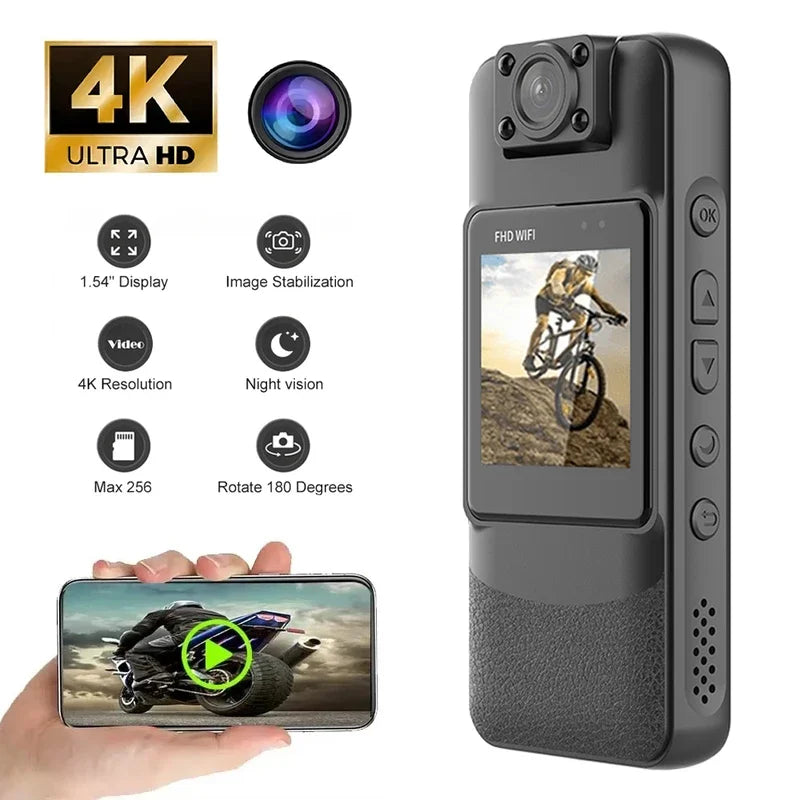 Mini cámara 4K UHD WiFi, grabadora de Audio y vídeo Digital portátil, BodyCam de policía, visión nocturna, deportes, DV, videocámara pequeña para bicicleta