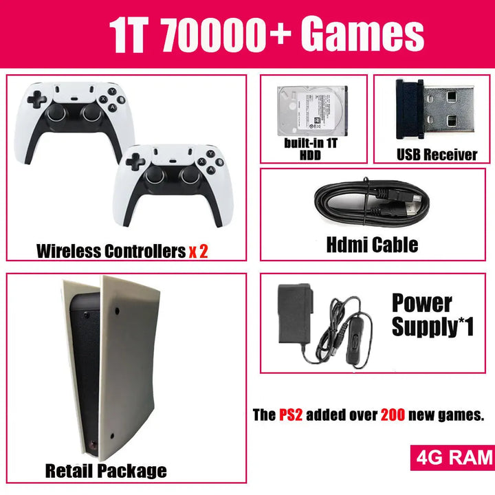 ¡Nuevo! Consola de juegos retro X5 con disco duro de 2 TB, más de 70 000 juegos, salida de alta definición 4K y más de 60 emuladores para XBOX y WII, con mando inalámbrico.