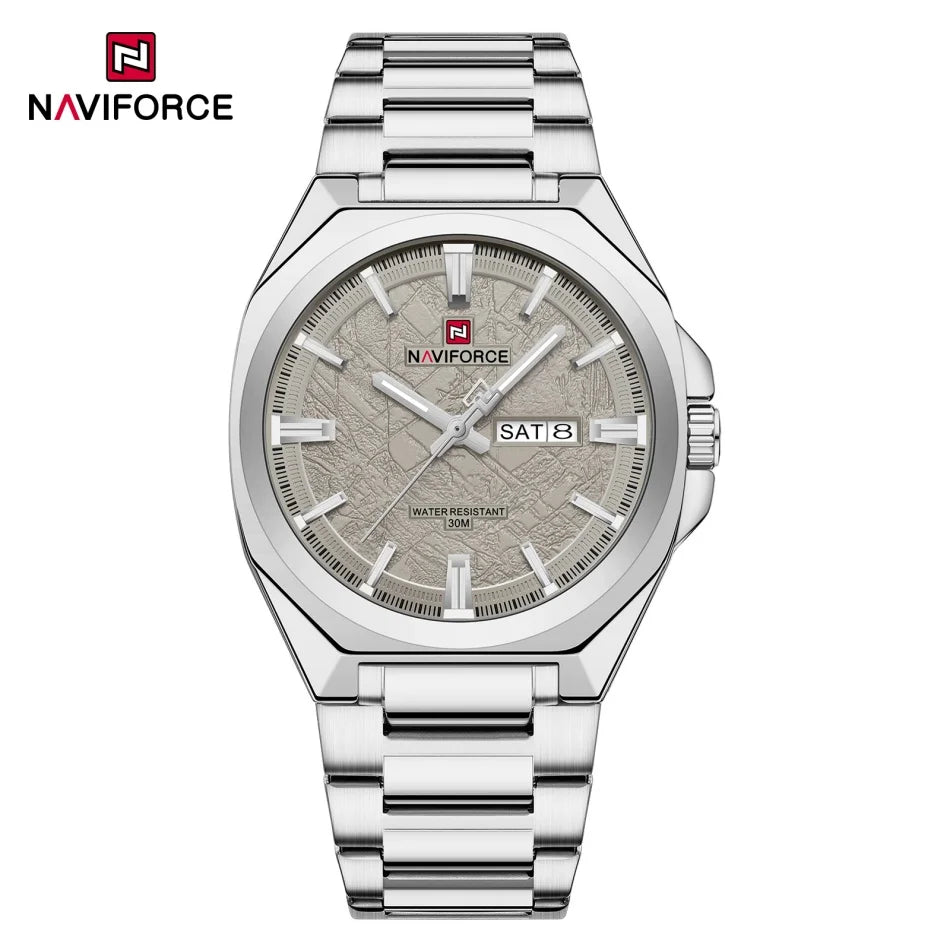 New Style NAVIFORCE Men's 3ATM Waterproof Luminous Pointer Display Stainless Steel Band Wrist Watch Luxury Boy‘s Watches
