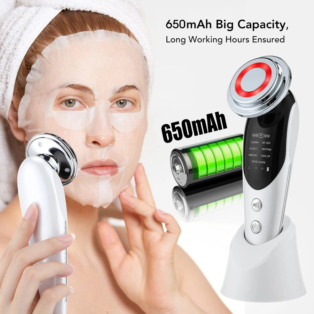 Dispositivo de Estiramiento Facial 7 en 1, microcorriente EMS, rejuvenecimiento de la piel, LED, masajeador reafirmante para el cuello, aparato de cuidado de belleza Facial