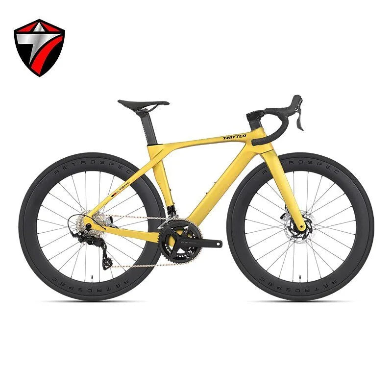 Bicicleta de carretera TWITTER T10pro 105 R7120-24S de fibra de carbono T800, freno de disco hidráulico R7070, juego de bielas huecas de aleación de aluminio SRAM RIVAL 34-50T