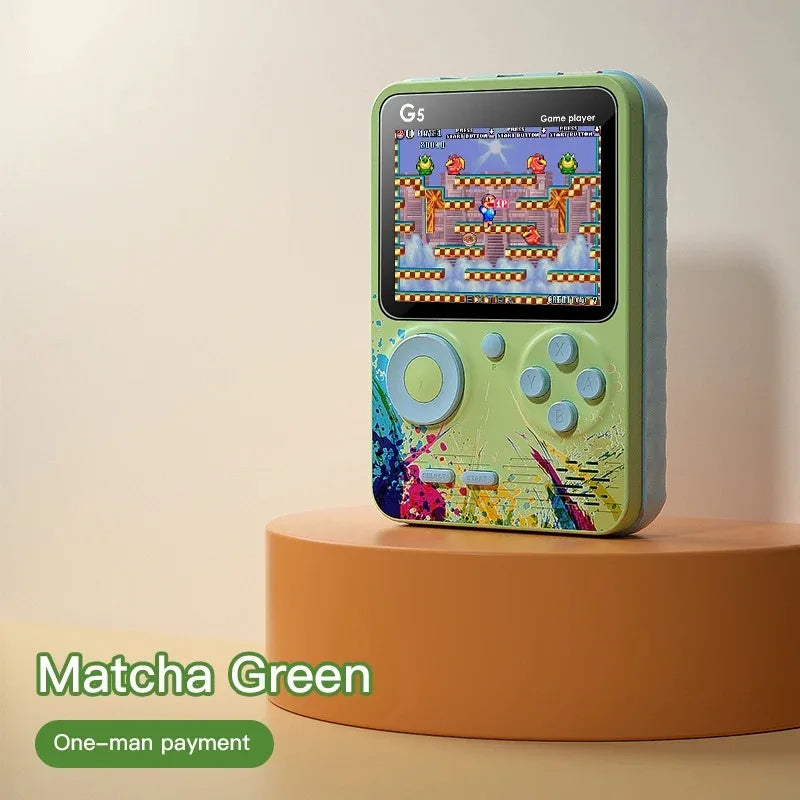 Consola de juegos portátil retro G5 con 500 juegos clásicos, pantalla de 3.0 pulgadas, mando portátil, color macarrón y batería recargable de 1020 mAh