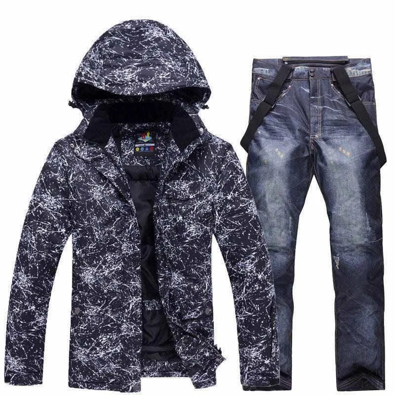-30 Conjuntos de trajes de nieve blancos para hombres o mujeres Ropa de invierno al aire libre Ropa de snowboard Disfraces impermeables Chaqueta de esquí + Baberos de pantalón de nieve