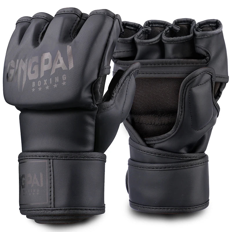 Medias manoplas MMA Fighting Kick Boxing guantes, bolsa pesada de boxeo sin dedos con guantes acolchados para Kickboxing Sparring Muay Thai