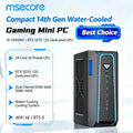 Mini PC Msecore con Refrigeración Líquida, Intel Core i9‑14900KF, GPU Dedicada RTX 5070, Windows 11, Computadora de Escritorio para Juegos, DDR5, NVMe SSD, WiFi6E, BT5.3
