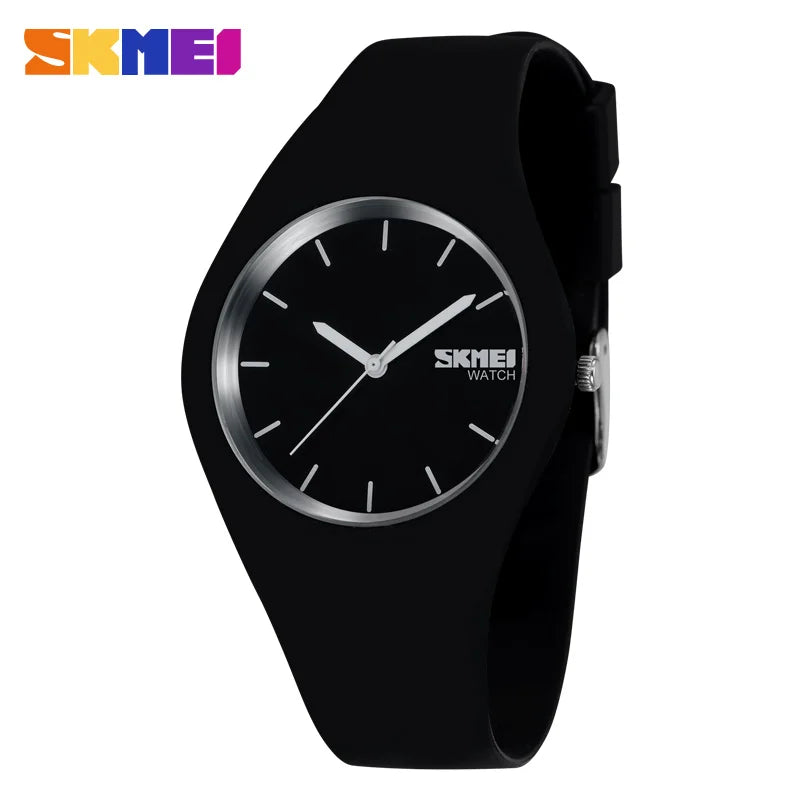 SKMEI Women Watches Man Silicone Strap 3Bar Waterproof Clock Quartz Wristwatches For Lady Fashion Casual Watch Female Gift 9068