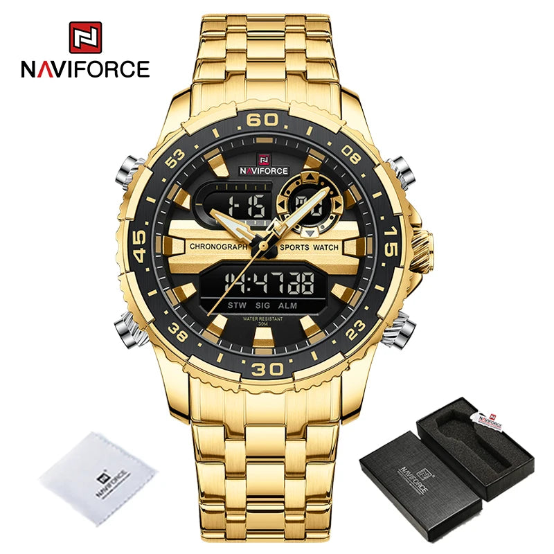 Relojes para hombre NAVIFORCE, marca de tendencia original, pantalla LCD analógica-digital de cuarzo, reloj para hombre, resistente al agua 30 m, luminoso, reloj de pulsera para hombre
