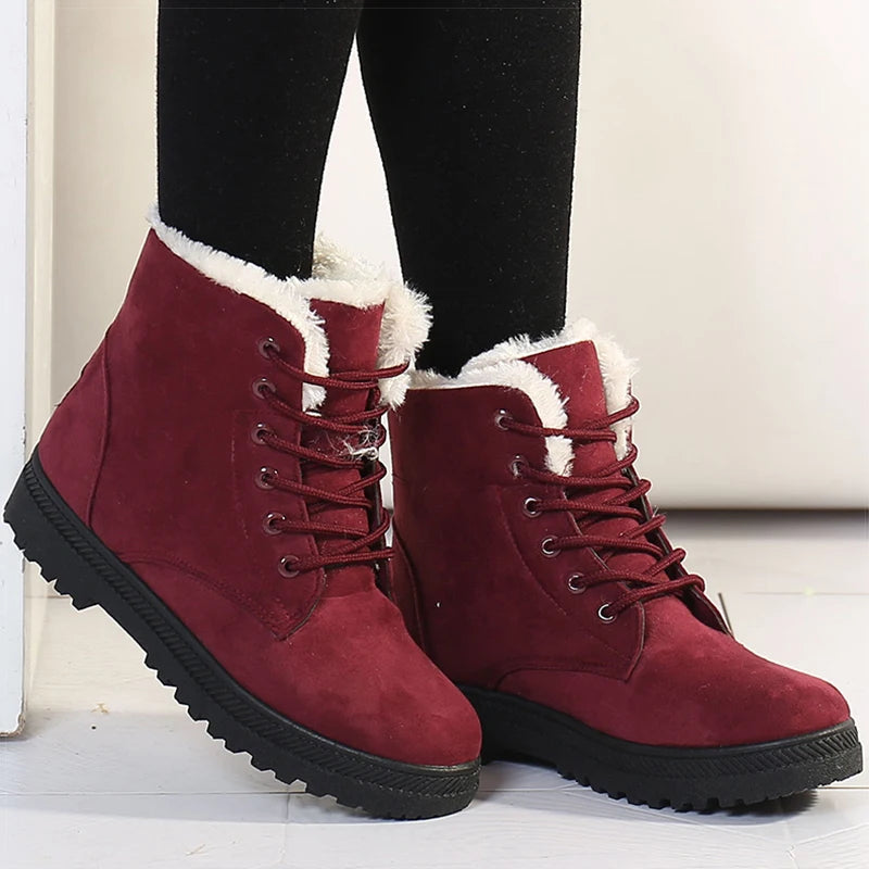 Botas de invierno para Mujer, Botas de tacón bajo con piel, zapatos cálidos de invierno, Botas de nieve para Mujer, Botas tobilleras para Mujer, calzado de invierno para Mujer