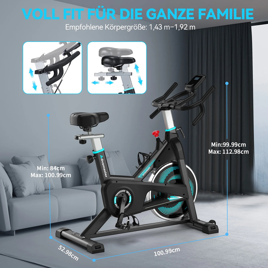 Bicicleta de ejercicio con resistencia ajustable Wenoker, bicicleta de spinning silenciosa para el hogar con monitor LED mejorado, soporte para tableta, bicicleta de ciclismo para uso en interiores, ideal para ejercicios card